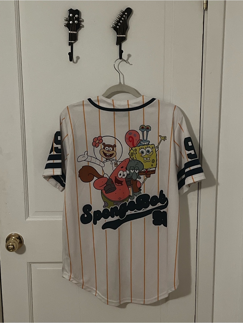 Nickelodeon SpongeBob Pinstripe Baseball Jersey Mens Medium
